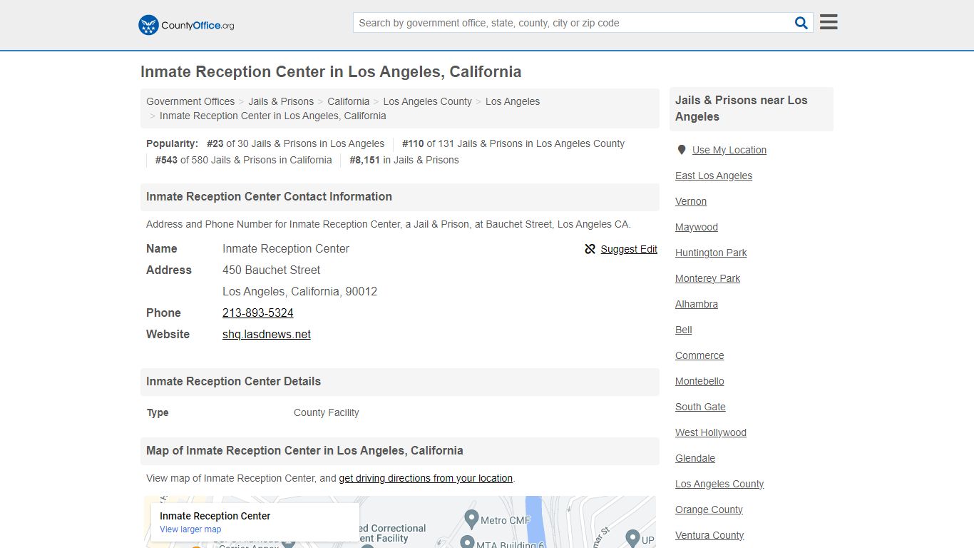 Inmate Reception Center - Los Angeles, CA (Address and Phone)